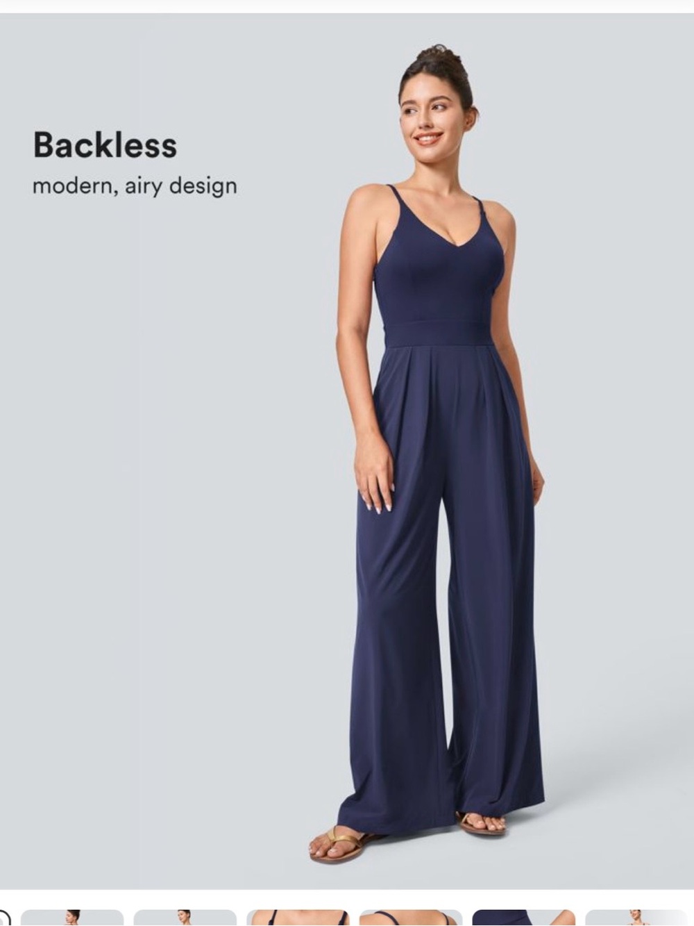 HALARA Navy Backless Wide-Leg Jumpsuit